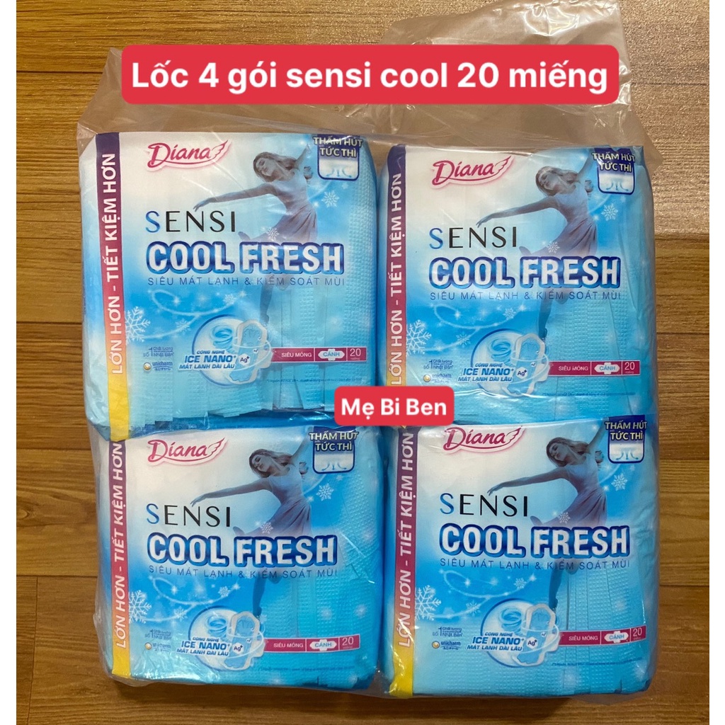 [Chính Hãng 20+2] Bộ 4 gói Băng vệ sinh Diana SenSi Cool Fresh siêu mỏng cánh gói 20 miếng GÓI TIẾT KIỆM