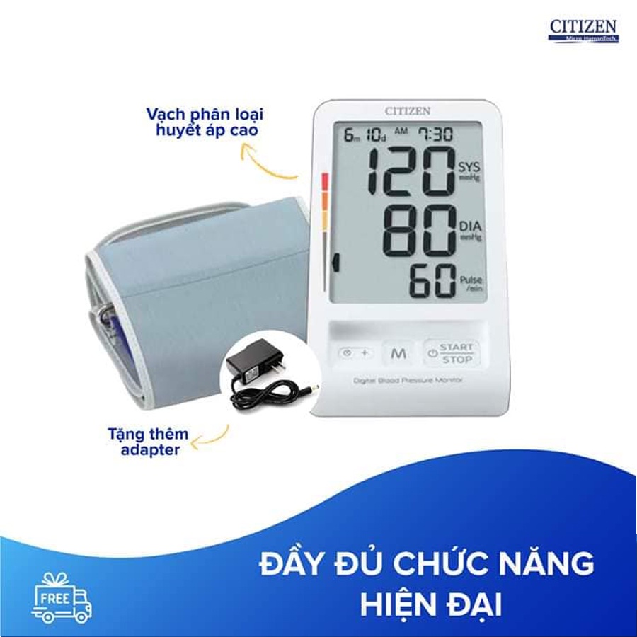 Máy đo huyết áp bắp tay cao cấp Citizen CH-456 | Phát âm thanh cảnh báo nhịp tim bất thường - Bảo hành 5 năm