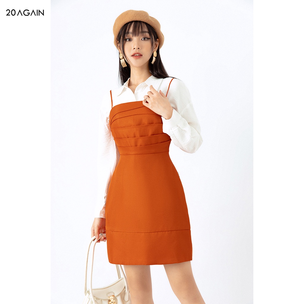 Váy hai dây dáng ôm 20AGAIN, thiết kế xếp nếp nữ tính, chất tuýt si cao cấp DEW1086 - HÀNG MỚI VỀ