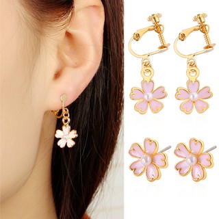 Khuyên tai mặt hình hoa đính ngọc trai nhân tạo phong cách Hàn Quốc