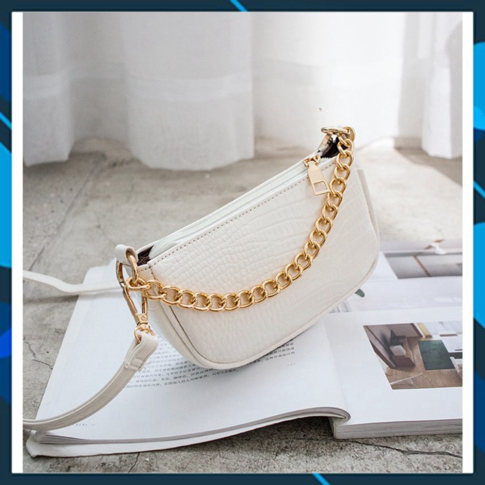 Túi đeo chéo, túi kẹp nách vân cá sấu phối xích vàng thời trang Hàn Quốc KN04 - Chip Xinh Boutique