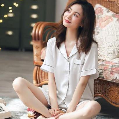 [Đồ bộ mặc nhà nữ] Bộ Pijama Lụa Cộc Tay Nữ, Cao Cấp, Bộ Đồ Ngủ Nữ Mùa Hè, bộ pijama