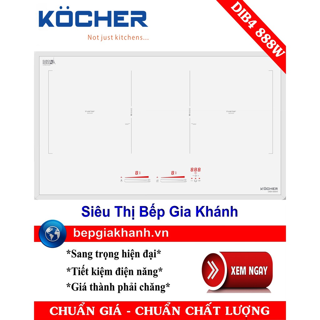 Bếp từ đôi Kocher DIB4 888W màu trắng trang bị tính năng rã đông