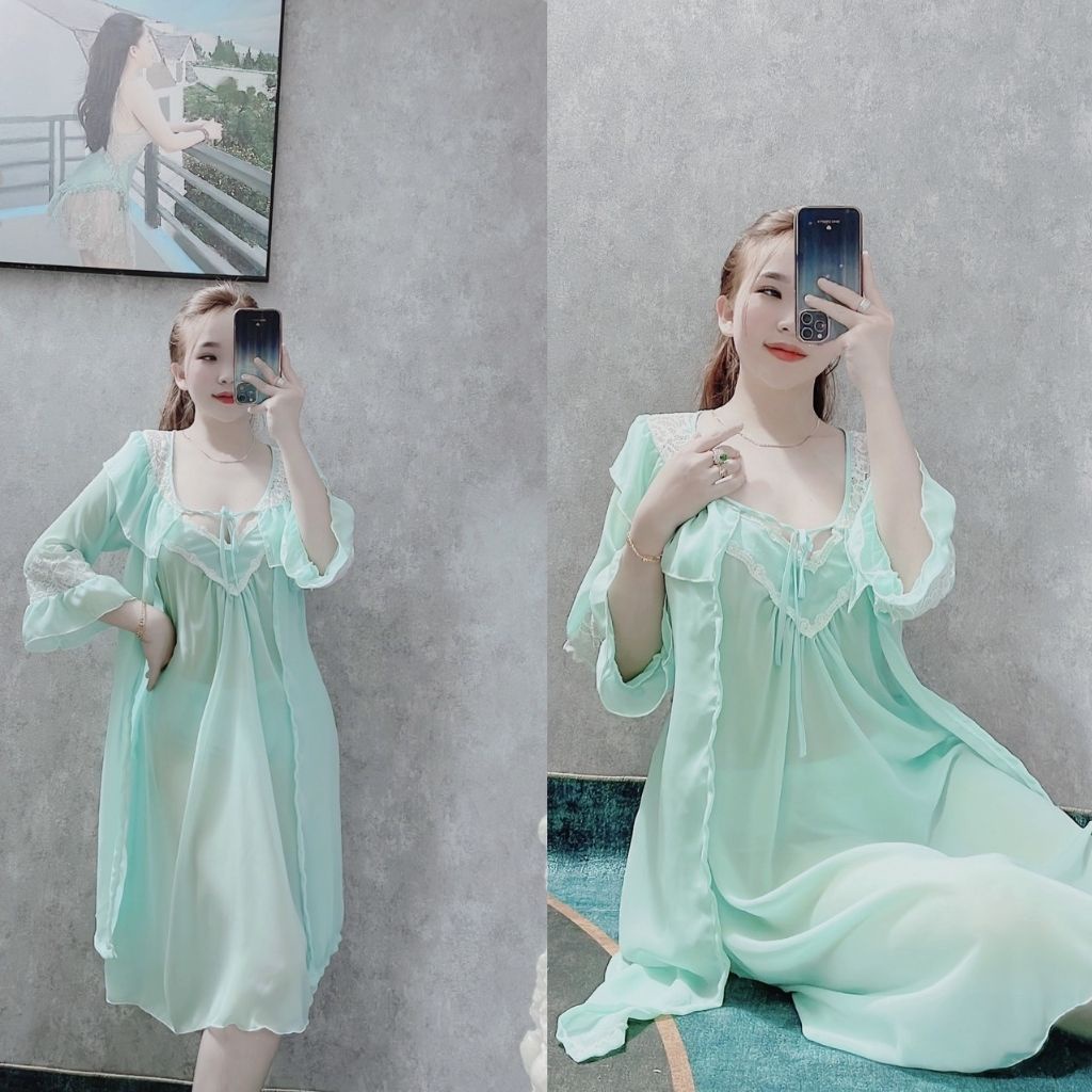 Váy ngủ áo choàng ❣️FREE SHIP❣️ Đầm ngủ sexy lụa Chiffon Chất Siêu Mát Dáng Siêu Xinh &lt;80kg