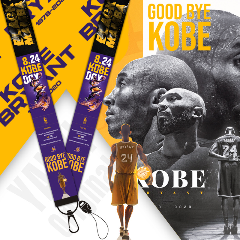 New 2in1 To Commemorate NBA Basketball Star Kobe Long and Short Mobile Phone Lanyard Neck and Wrist Strap Rope for Student and Word Card Dây điện thoại