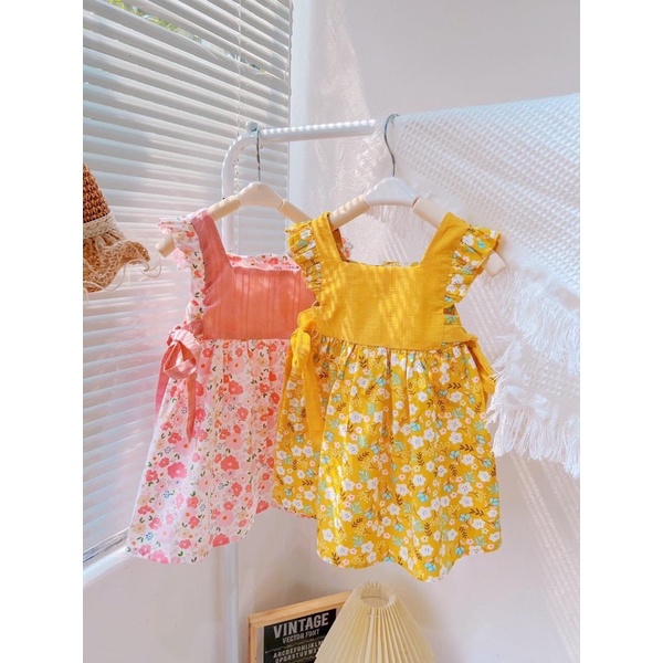 vải thô cotton hoa tròn to nhỏ 4 màu may váy áo cực xinh