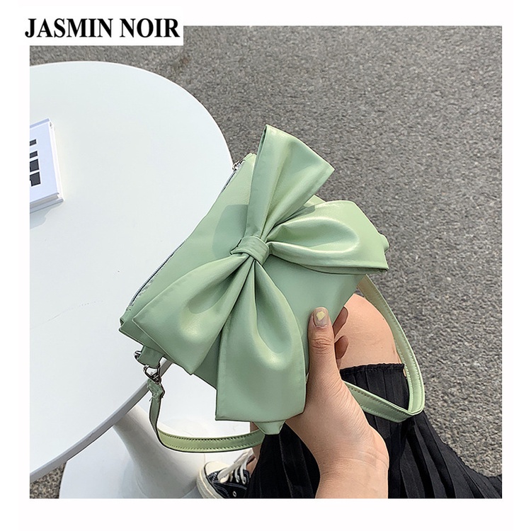 Túi xách JASMIN NOIR da PU dáng vuông nhỏ phối nơ đơn giản phong cách retro cho nữ