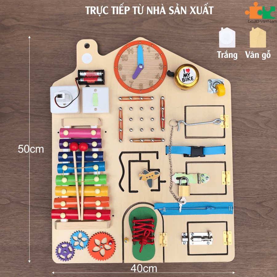 Bảng bận rộn, Busy board bằng gỗ an toàn cho bé, Khắc tên riêng theo yêu cầu