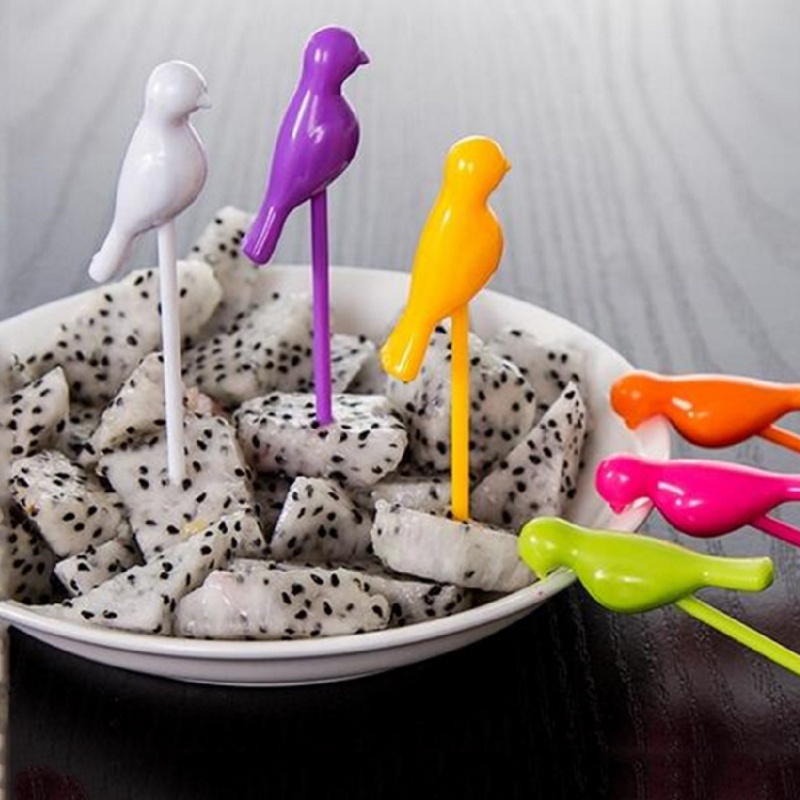 Set 6 Giá Đỡ Nĩa Ăn Trái Cây Bằng Nhựa Hình Lồng Chim Sáng Tạo