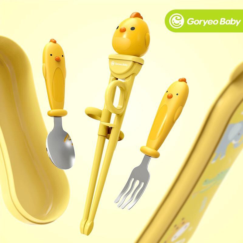 Bộ Thìa, Đũa, Dĩa ăn dặm cao cấp GoryeoBaby Hàn Quốc có hộp đựng cho bé
