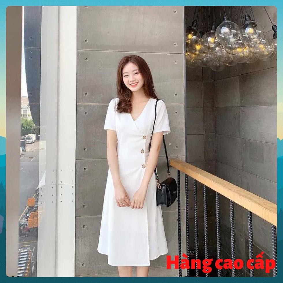 (Hàng cao cấp) Đầm công sở vạt chéo nút gỗ xinh xắn - Hebe Dress | BigBuy360 - bigbuy360.vn