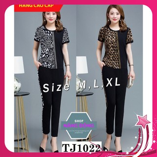 Kiểu Đồ Bộ Đẹp 🎁FREESHIP🎁Giảm 45k Khi Mua Đơn Từ 500k - Bộ quần dài áo phối họa tiết beo xinh xắn TJ1022