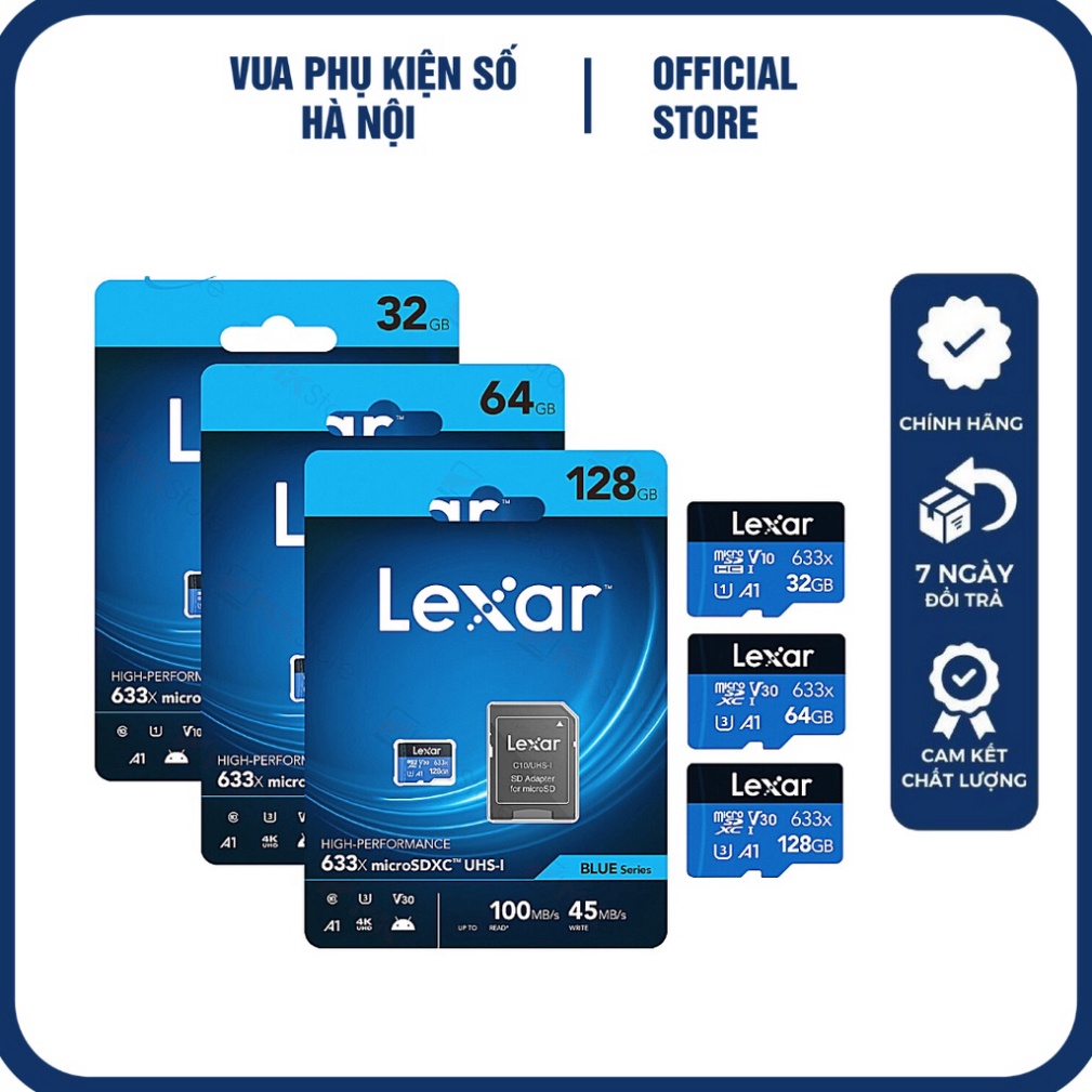 Thẻ Nhớ Micro SD Lexar 128GB 64GB 633x 95Mb/S Tốc Độ Cao - Bảo Hành 3 Năm 1 Đổi 1