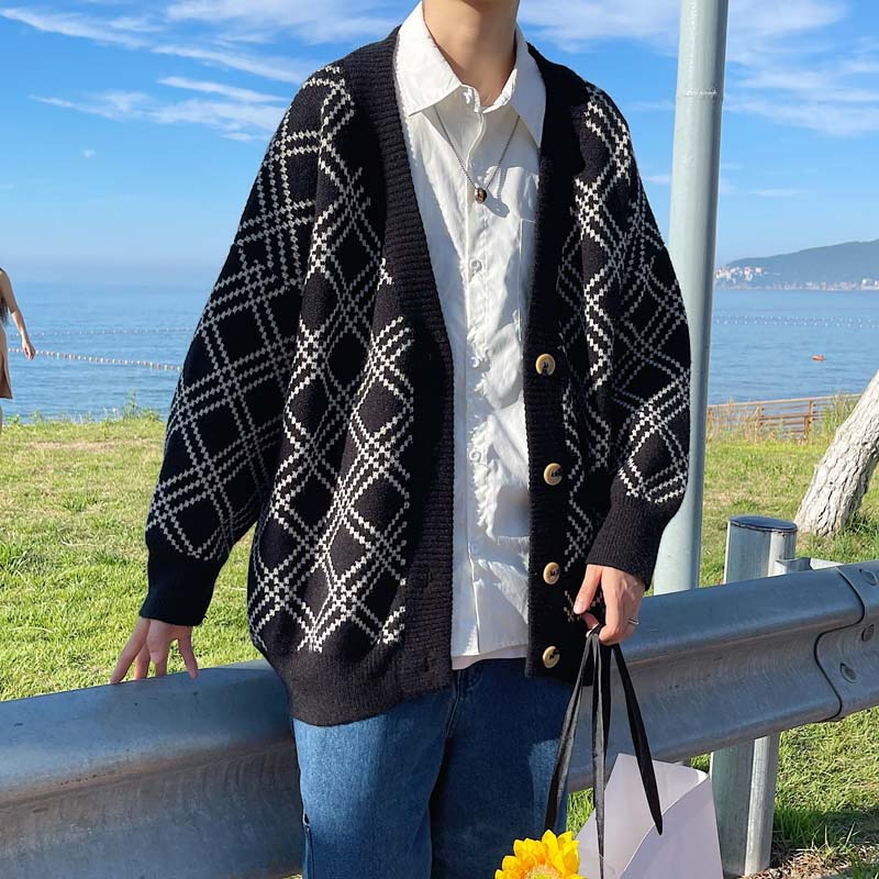 Áo Khoác Cardigan Dệt Kim Dáng Rộng Phối Nút Kiểu Nhật Hàn Cá Tính Cho Nam