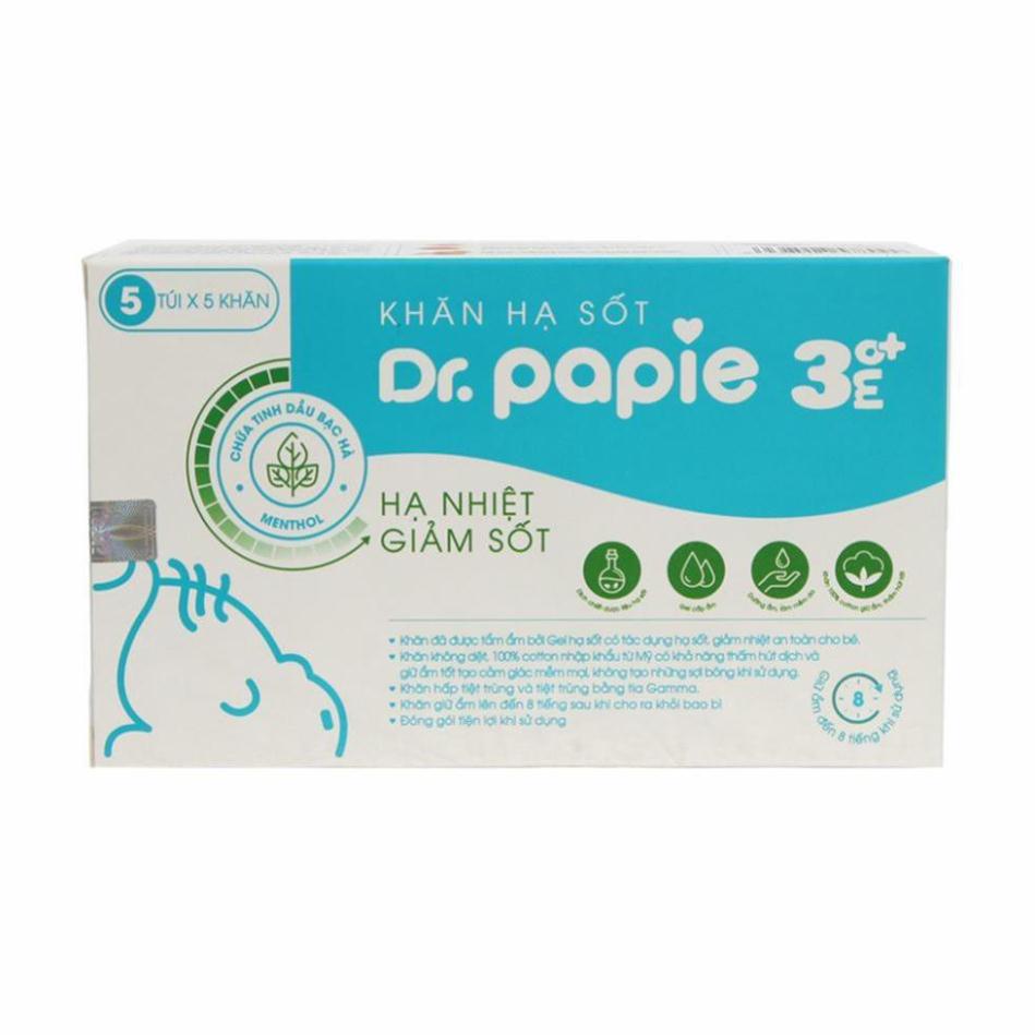 [ CHÍNH HÃNG] Khăn lau hạ sốt Dr Papie 3m - Hộp 25 tờ [Dùng cho trẻ sơ sinh trên 3 tháng]
