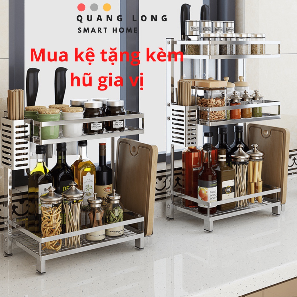 Kệ gia vị inox 304 2 tầng 3 tầng đa năng nhà bếp cao cấp Foodcom KGV02