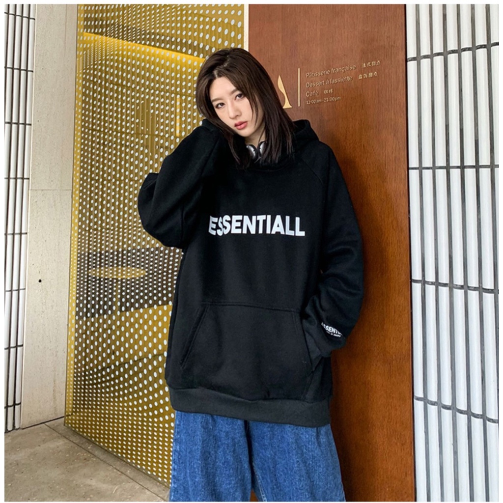 Áo khoác hoodie nam nữ Aqua2ma Áo khoác nỉ đẹp form rộng Unisex chất nỉ ngoại 2 lớp dày dặn ESSENTIALS Freesize 40-70kg