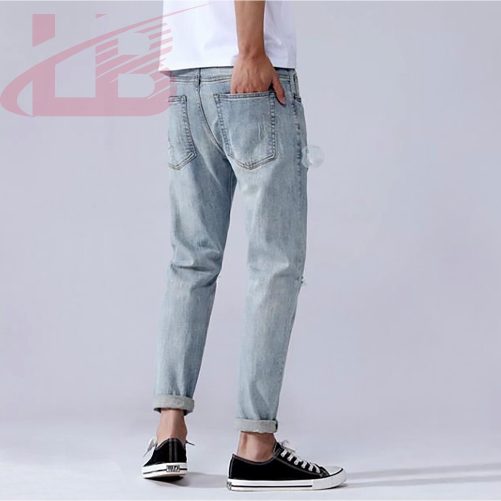 Quần jean nam co giãn rách gối cao cấp QJ1991, phom quần Skinny Fit jean, LB1990 Store