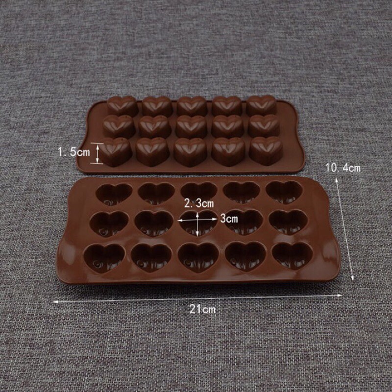 Khuôn silicon đổ socola, rau câu pudding hình trái tim 15 viên