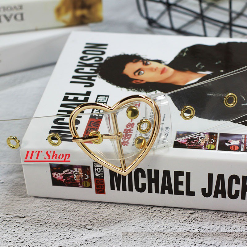 Thắt lưng nữ trong suốt - Bản 3,5cm Mặt vàng bạc