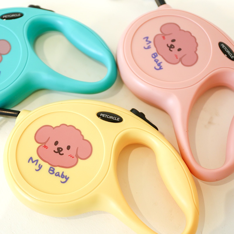 Dây đai dắt cún cưng đi dạo thu gọn được họa tiết hoạt hình nhiều màu sắc tùy chọn dành cho cún cân nặng 0-25kg