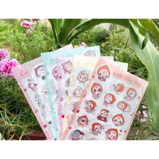 Bộ 6 tấm sticker cute baby trong suốt trang trí đồ dùng học tập