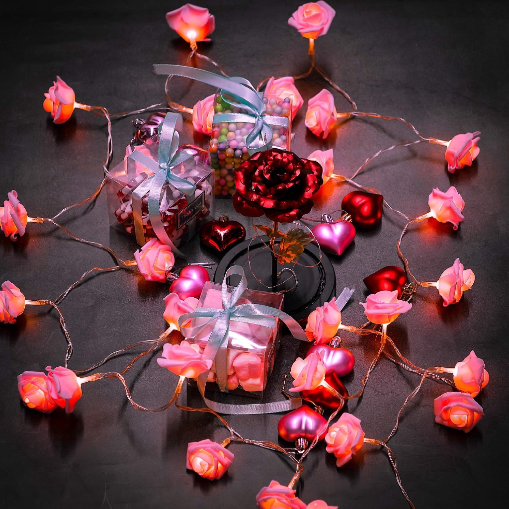 2.5M 20 LED Rose Flower String Lights / Battery Operated Wire Starry Fairy Lights / Waterproof String Lamp Suitable Indoor Outdoor / Decoration Night Light Perfect For Bedroom,Festival,Christmas,Ramadan,Parties,Wedding,Birthday,Kids Room,Patio,Window