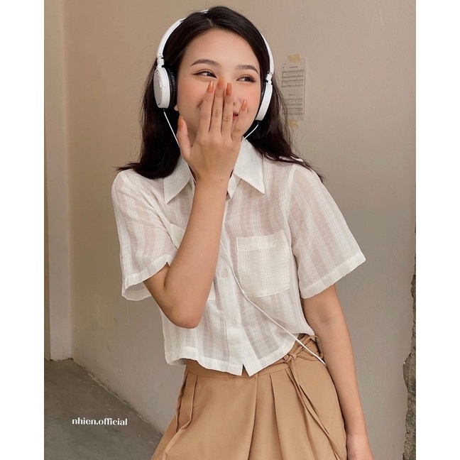 Set Áo Sơmi Đũi Mix Quần Suông Nâu Cá Tính Có Ảnh Thật, Set Bộ Nữ Vintage