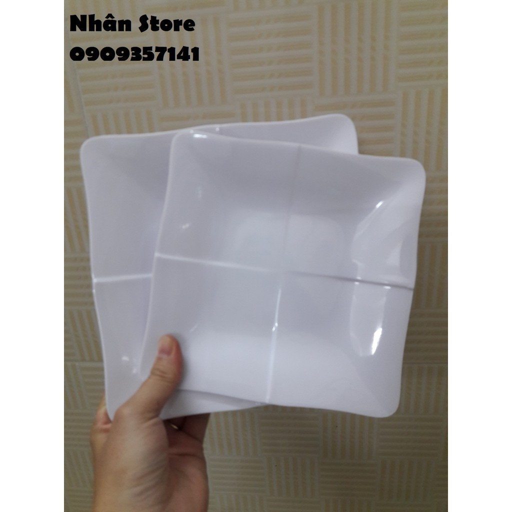 Dĩa vuông Melamine màu trắng có 2 size