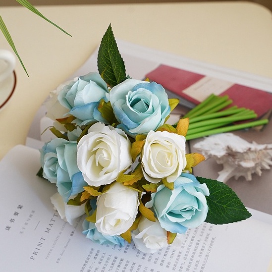 Bó 12 Bông Hoa Hồng Lụa Kiểu Pháp Sống Động Trang Trí Nhà Cửa / Tiệc Cưới
