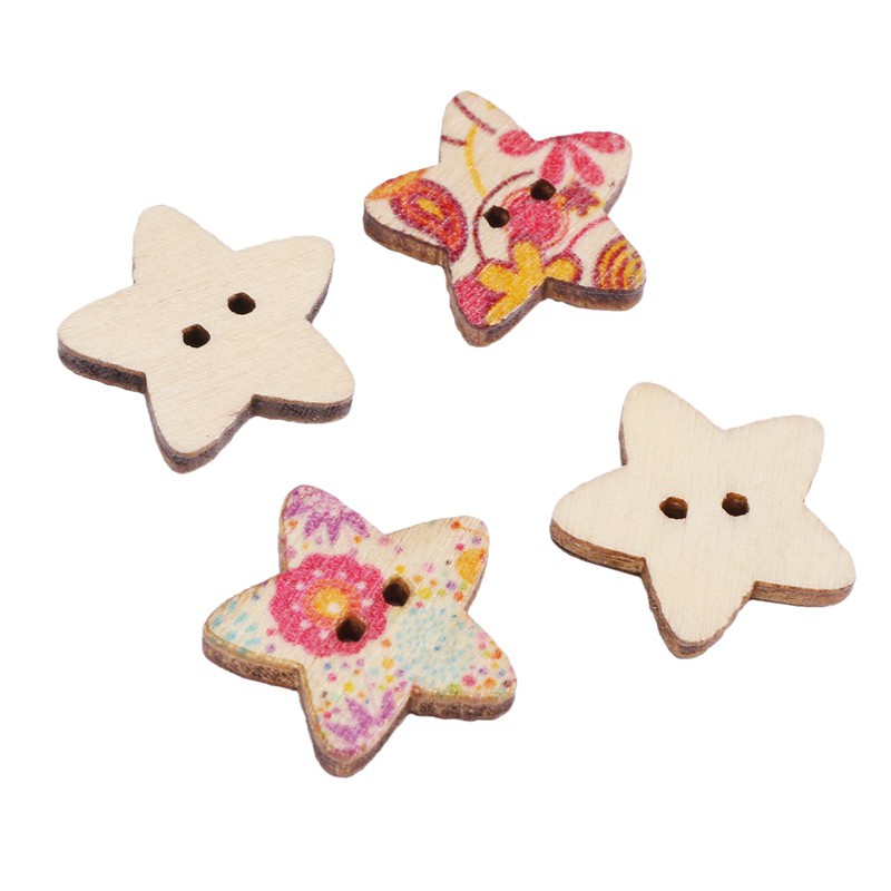 50Pcs 2 Holes Colorful Wooden Scrapbook Sewing Buttons (Star)