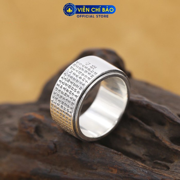 Nhẫn bạc nam Bát Nhã Tâm Kinh xoay 360 độ chất liệu bạc Thái 925 thời trang phụ kiện trang sức Viễn Chí Bảo N100803