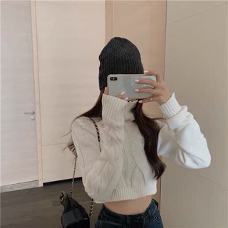 Áo len croptop cổ lọ-kèm hình thật