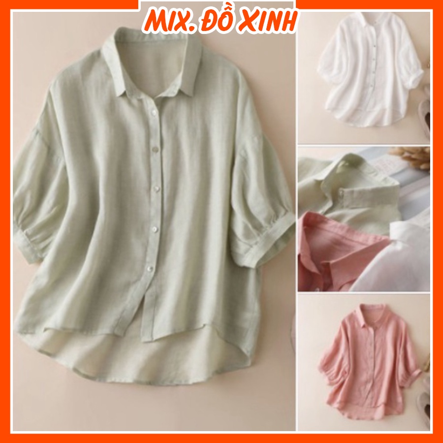 Áo sơ mi đũi nữ cổ đức tay lỡ Thu Hà, chất liệu mịn mát, form trẻ trung sang chảnh SMH.38