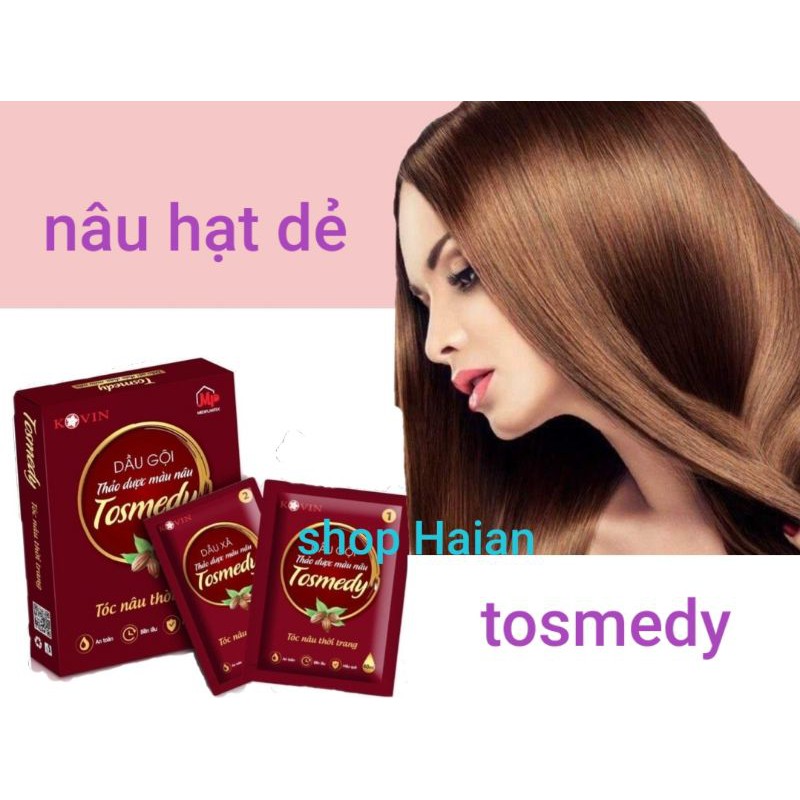 (1 gội+ 1 xả) gội thảo dược nâu hạt dẻ tosmedy, không đau rát da đầu, (có sỉ)