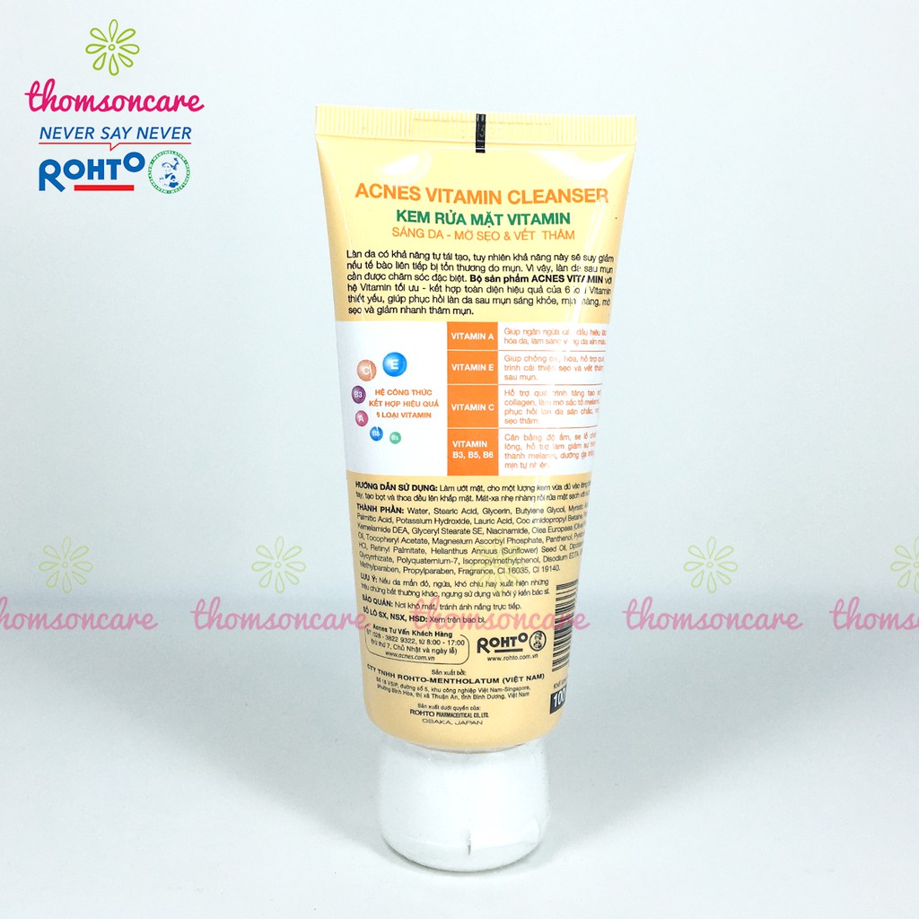 Sữa rửa mặt sáng da Acnes vitamin cleanser 100g - chăm sóc dưỡng da sau mụn, mờ thâm nám