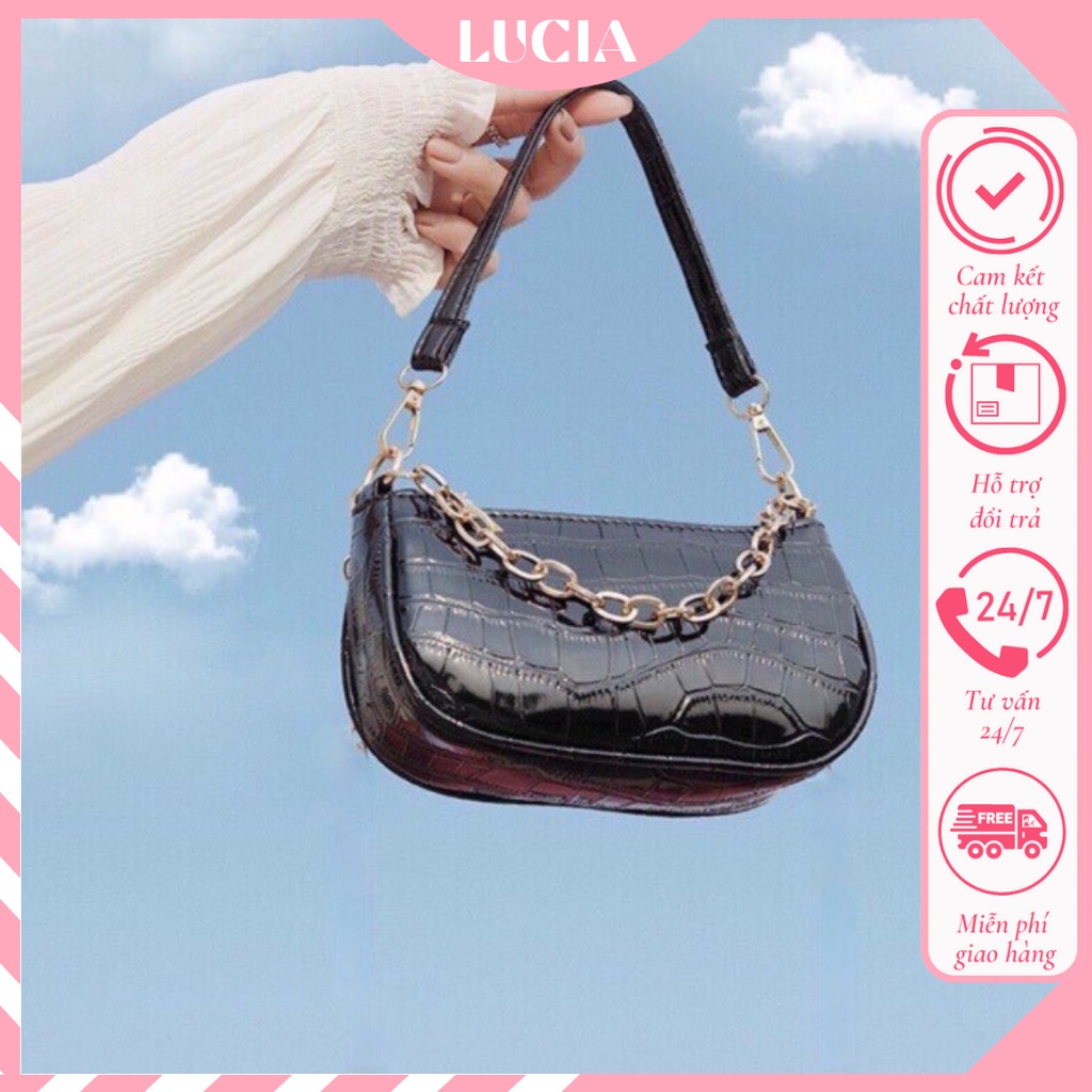 Túi kẹp nách dây xích túi xách nữ đeo vai đeo chéo cầm tay da vân cá sấu size 18cm LUCIA STORE TXN38