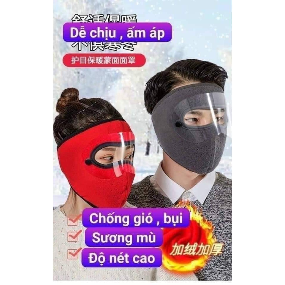 Khẩu Trang Ninja lót nỉ  Bịt Kín Mặt kèm kính chắn gió mưa bụi dịch