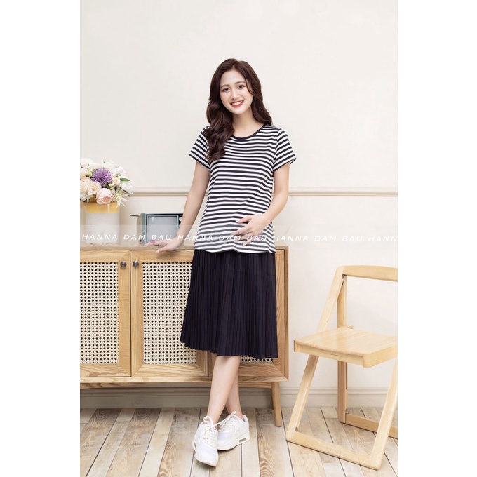[SIZE 40-65kg] Chân váy dài cho bà bầu vải dập ly cao cấp thoáng mát mềm không nhăn độ dày vừa phải thoải mái nhẹ