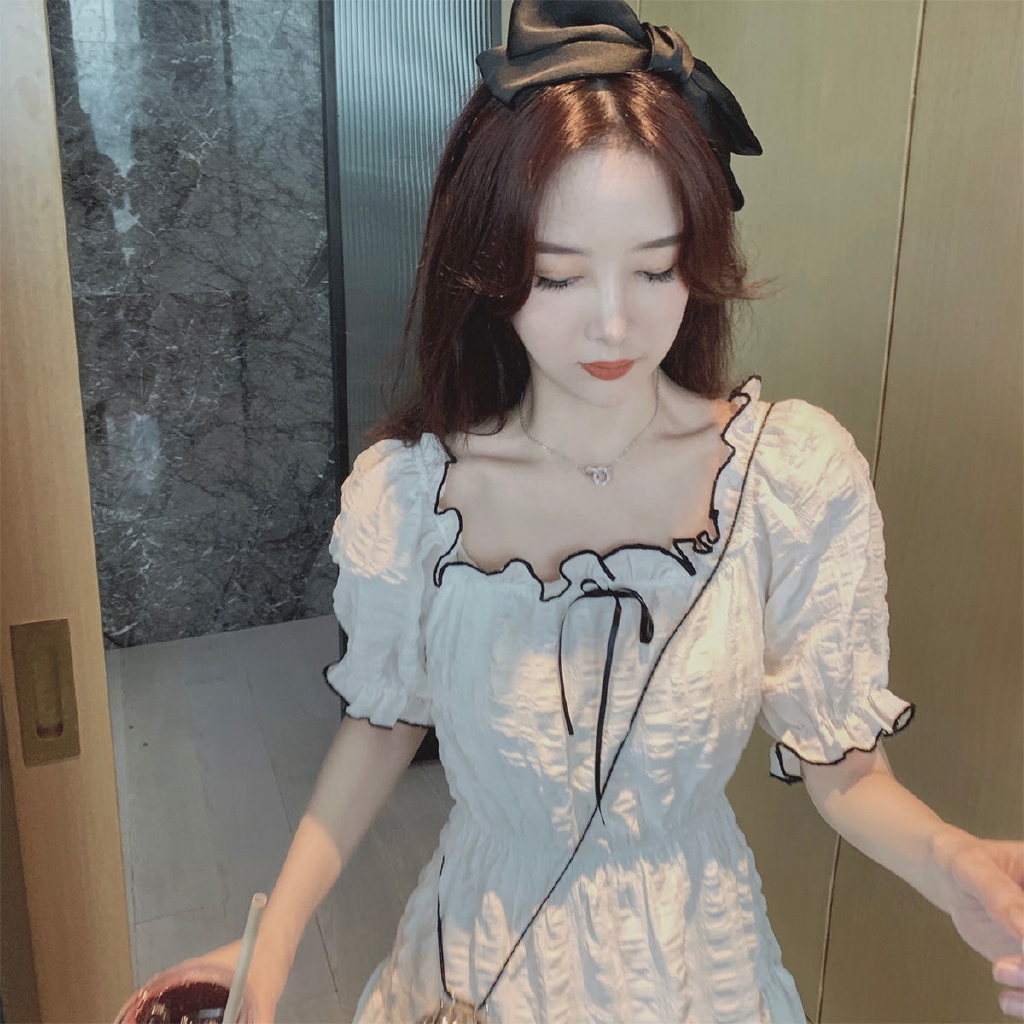 Đầm Tay Phồng Cổ Vuông Xếp Ly Phong Cách Pháp Thời Trang Mùa Hè Cho Nữ | BigBuy360 - bigbuy360.vn