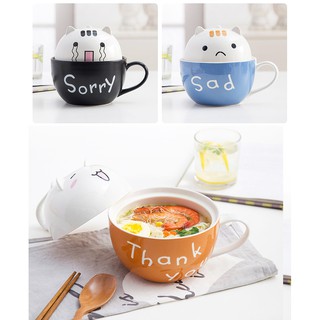 Set đồ ăn mì có nắp đậy dễ thương