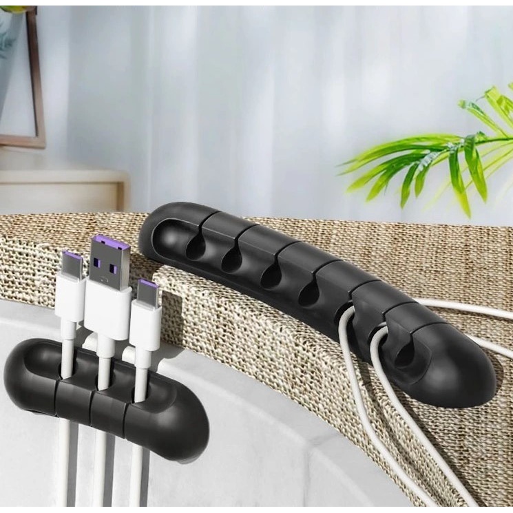 Miếng Silicon Cố Định Dây Cáp Sạc Điện Thoại USB Dây Điện, Kẹp Dán Tường Hoặc Bàn Làm Việc Thông Minh Màu Đen SSN09