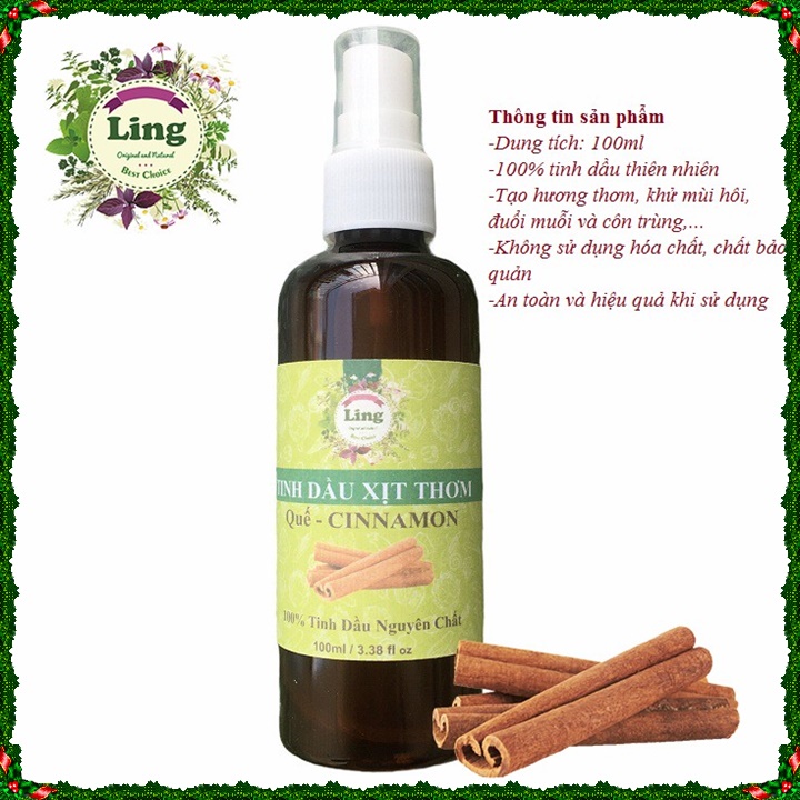 Chai 100ml Tinh dầu thiên nhiên Quế Xịt phòng đuổi muỗi khử mùi thơm phòng Ling