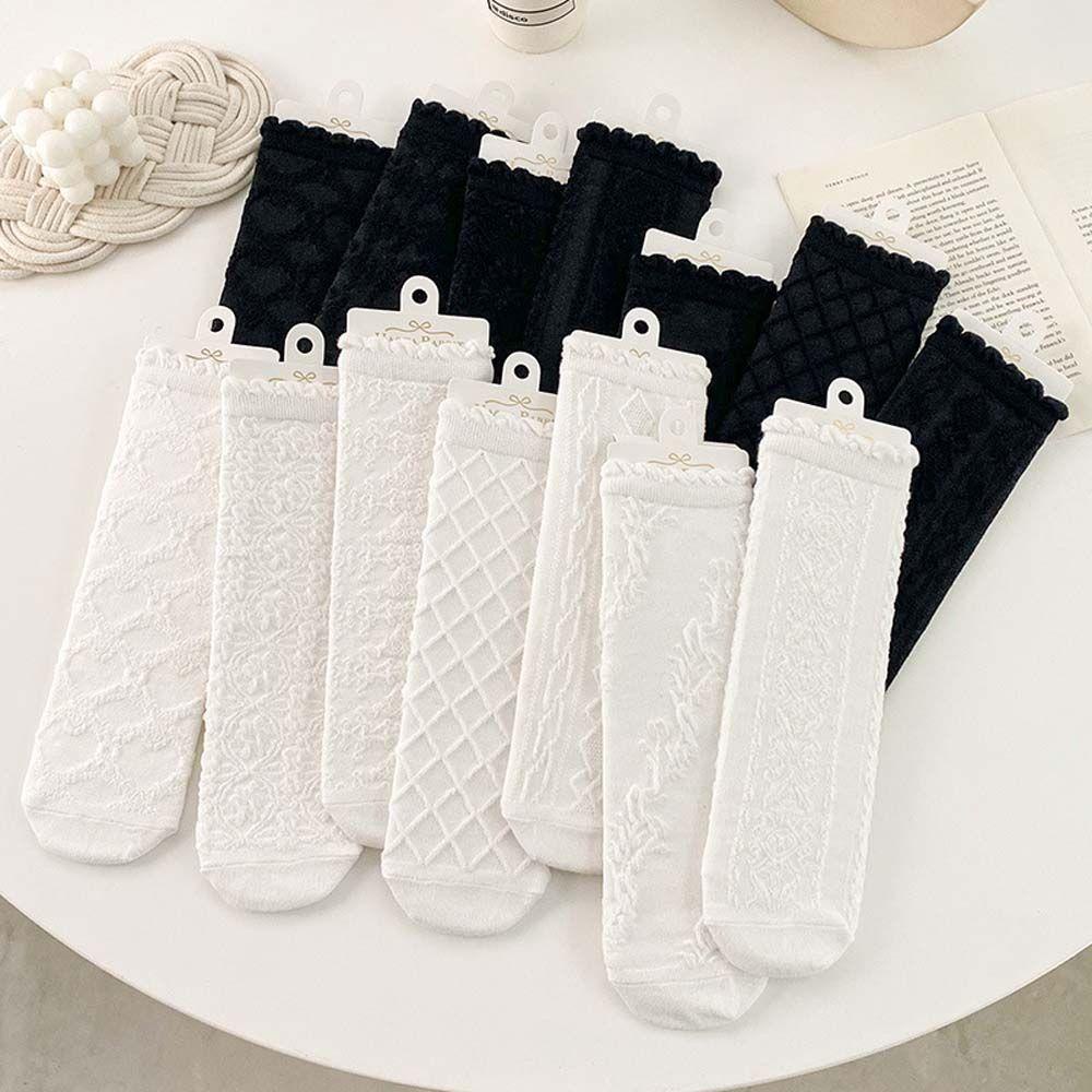 Vớ Cotton Họa Tiết Sọc Caro Trắng Đen Phong Cách Lolita Hàn Quốc Cho Nữ