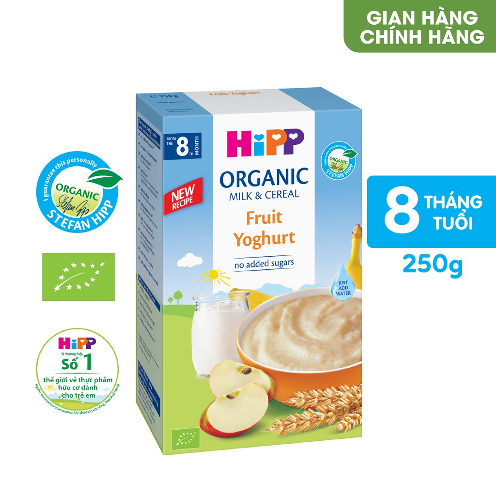 [Mã LT50 giảm 50k đơn 250k] Bột ăn dặm dinh dưỡng Sữa, Hoa quả nhiệt đới, Sữa chua HiPP Organic 250g