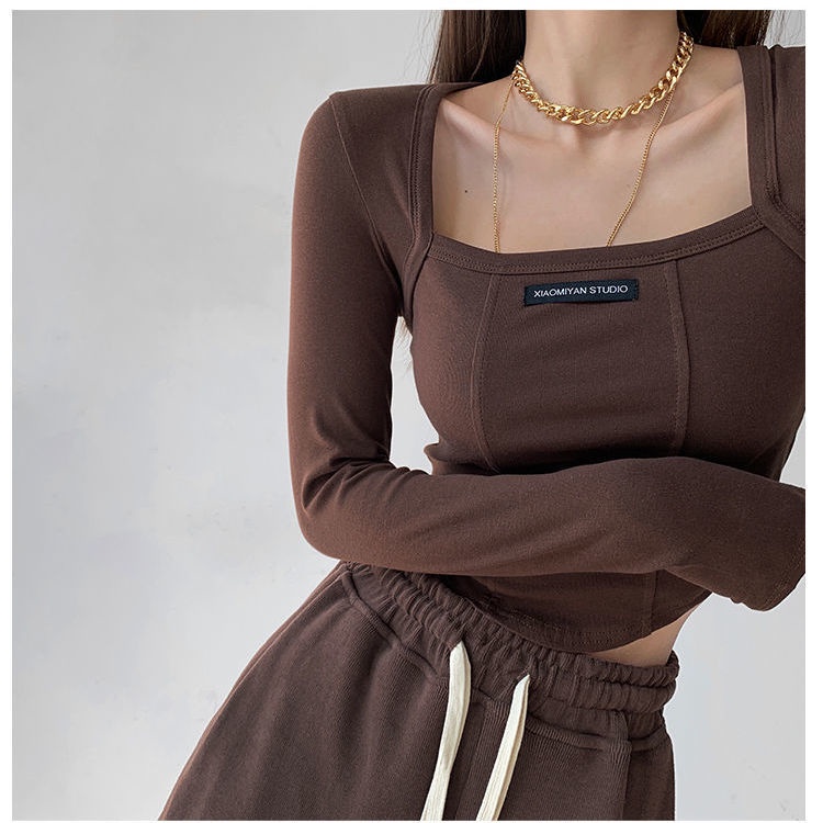 Áo Thun Lửng Tay Dài Thiết Kế Hình Xương Cá Phong Cách Mỹ Quyến Rũ Dành Cho Nữ