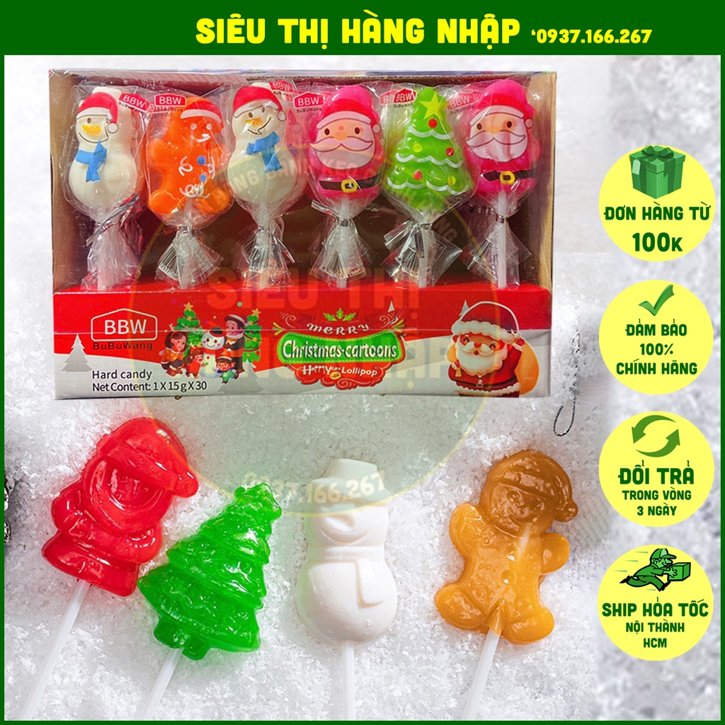 [Hộp 30 cái] Kẹo mút Noel Giáng Sinh Merry Christmas BBW, kẹo lollipop (ông già noel, cây thông, người tuyết, người gỗ)