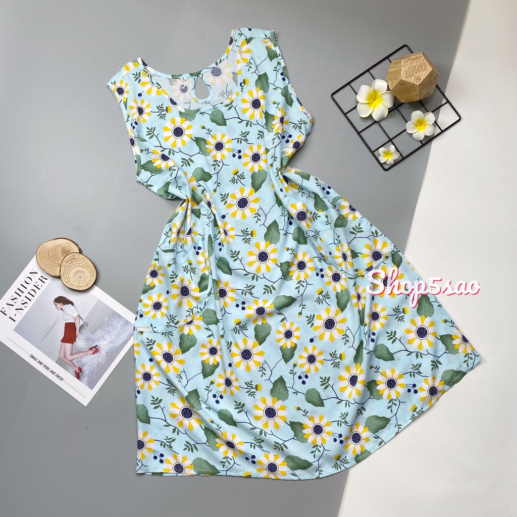 Váy lanh, Đầm tole lanh mặc nhà SHOP5SAO có túi BIGSIZE (50-70kg)