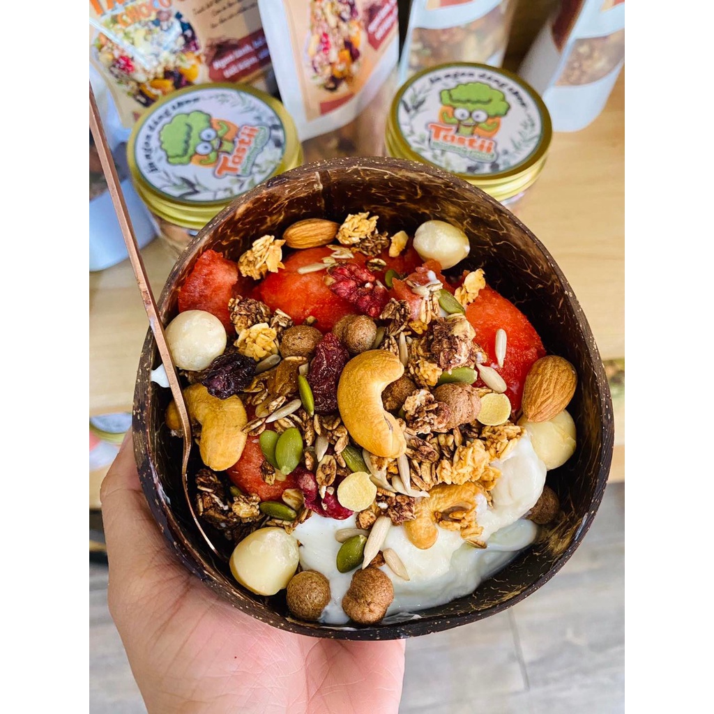 Set bát chén gáo muỗng dừa TASTII thần kì cao cấp dùng ăn ngũ cốc, granola, salad, hoa quả