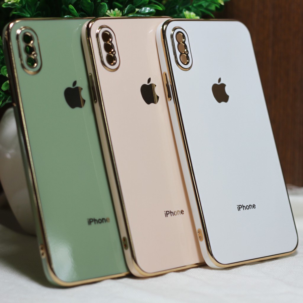 [Freeship đơn 50k] Ốp lưng iphone Logo Táo Mạ Vàng viền vuông độ Iphone 12 6s/6splus/7/7plus/8/8plus/x/xr/xs/11/12/pro/m